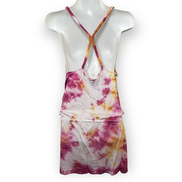Hand Dyed Reworked Converse Tie Dye Pink, Yellow & White Blouson Sundress Size L - Picture 2 of 12